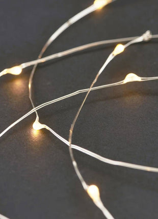 Silberdraht Lichterkette 5M mit 50 Mini-LEDs, 10 Haken und Batteriebetrieb