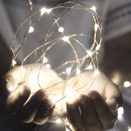 Silberdraht Lichterkette 5M mit 50 Mini-LEDs, 10 Haken und Batteriebetrieb
