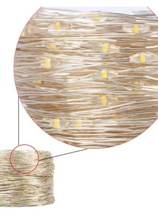 Silberdraht Lichterkette 100M mit 1000 LEDs, 8 Programmen mit Transformator und Fernbedienung, Warm Licht, für Außen