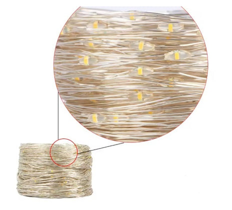 Silberdraht Lichterkette 100M mit 1000 LEDs, 8 Programmen mit Transformator und Fernbedienung, Warm Licht, für Außen