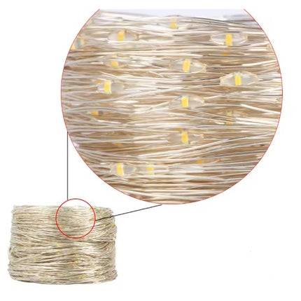 Solar Lichterkette 20M mit 200 Mini-LEDs Silberdraht, 8 Programmen, Warm Licht, für Außen