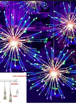 Lichterkette 3,3M mit 5 Feuerwerke, 500 LEDs, Silberdraht, Farbige Licht, Strombetrieben, für Außen