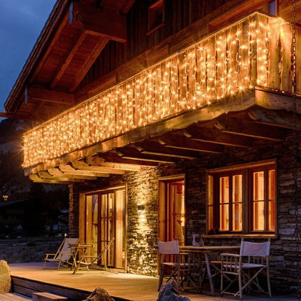 Lichtervorhang 2M x 1M mit 96 Premium-LEDs, Durchsichtig Kabel, Warm Licht, Verbindbar bis 22M, für Außen