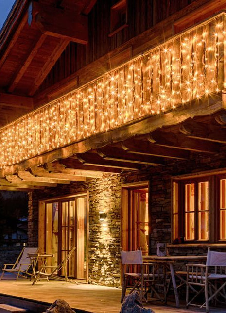 Lichtervorhang 2M x 1M mit 96 Premium-LEDs, Durchsichtig Kabel, Warm Licht, Verbindbar bis 22M, für Außen
