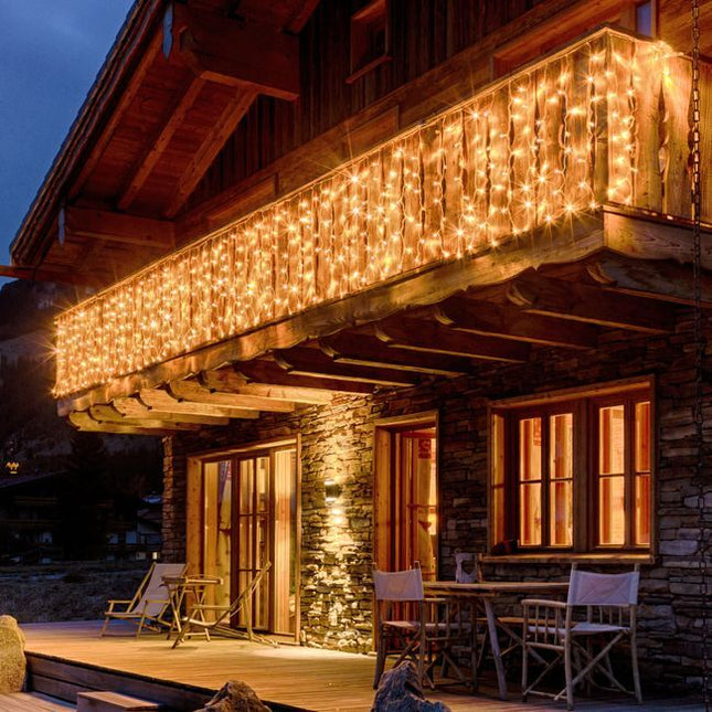 Lichtervorhang 2M x 1M mit 96 Premium-LEDs, Durchsichtig Kabel, Warm Licht, Verbindbar bis 22M, für Außen