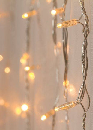 Lichtervorhang 2M x 1M mit 96 Premium-LEDs, Durchsichtig Kabel, Warm Licht, Verbindbar bis 22M, für Außen