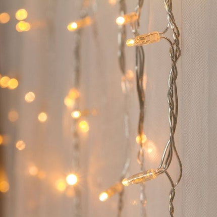Lichtervorhang 2M x 1M mit 96 Premium-LEDs, Durchsichtig Kabel, Warm Licht, Verbindbar bis 22M, für Außen