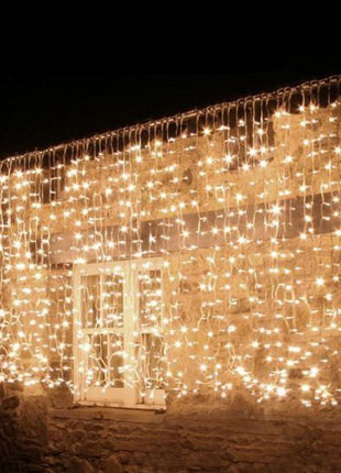 Lichtervorhang 3M × 1M mit 300 LEDs, Weißes Kabel, Warm Licht, Verbindbar 15M, für Außen