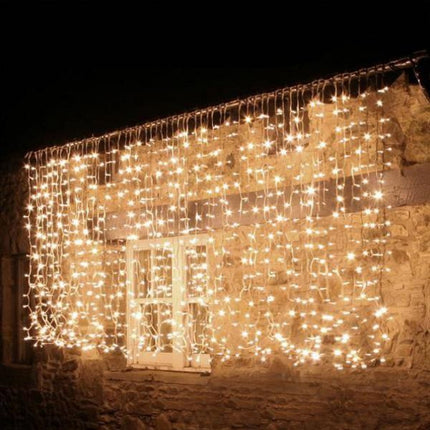 Lichtervorhang 3M × 1M mit 300 LEDs, Weißes Kabel, Warm Licht, Verbindbar 15M, für Außen