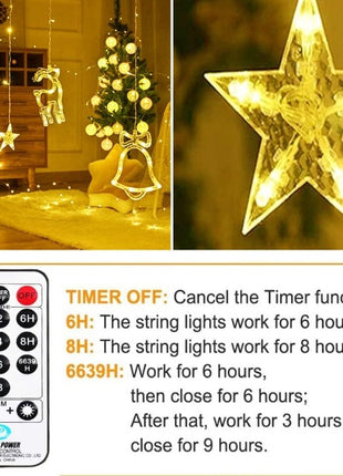 Lichtervorhang 2,5M mit 138 LEDs Sterne & Weihnachtsmuster Deko, Durchsichtig Kabel, Verbindbar 7,5M, für Außen