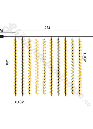 Lichtervorhang 2M × 10M mit 2000 LEDs, Schwarzes Kabel, Warm Licht, Verbindbar 4M, für Außen