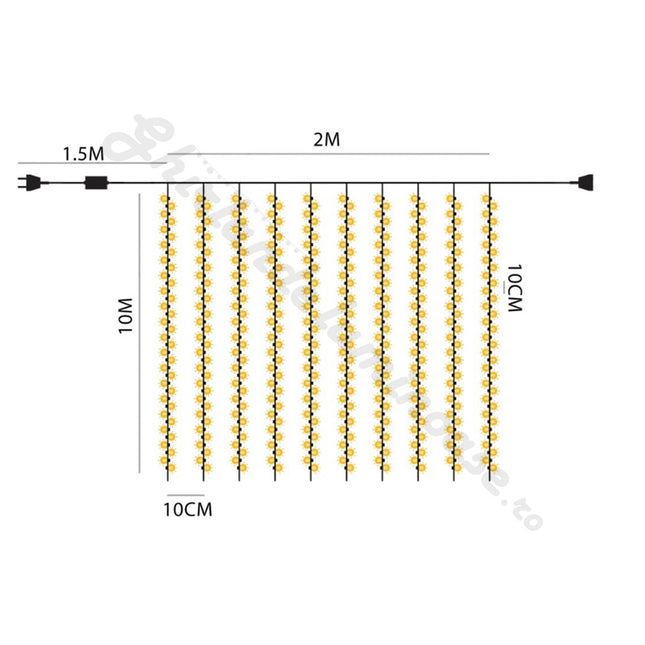 Lichtervorhang 2M × 10M mit 3200 LEDs, Durchsichtig Kabel, Warm Licht, Verbindbar 4M, für Außen
