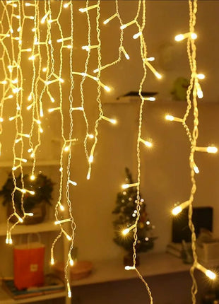 Lichtervorhang 10M x mit 352 LEDs, Durchsichtig Kabel, Warm Licht, Verbindbar 20M, für Außen