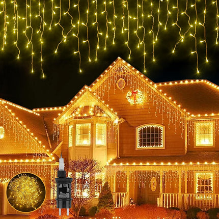 Lichtervorhang 10M x mit 352 LEDs, Durchsichtig Kabel, Warm Licht, Verbindbar 20M, für Außen