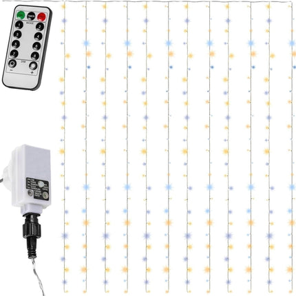 Lichtervorhang 3M × 3M mit 300 LEDs, Durchsichtig Kabel, Warm Licht und Flash, Verbindbar 15M, für Außen
