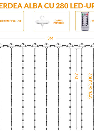 Silberdraht Lichtervorhang 3M × 3M, 300 LEDs, mit USB und Fernbedienung, 8 Programmen, Warm Licht, für Außen