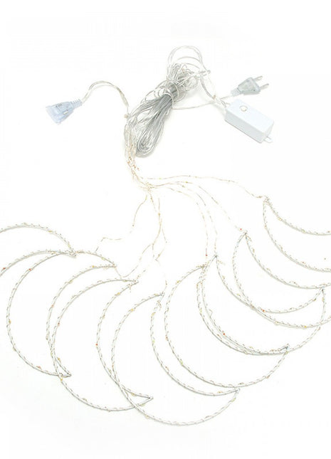 Lichtervorhang 2,5M mit Halbemond und Mini-LEDs, 8 Programmen, Warm Licht, Verbindbar 10M, für Außen