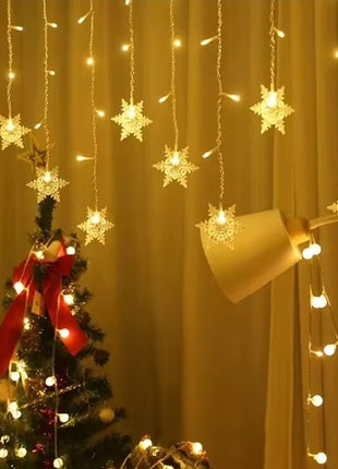 Eiszapfen Schneeflocke Fenster Vorhang 4M x 0.6M mit 96 LEDs, Durchsichtig Kabel, Warm Licht, Verbindbar 24M, für Außen