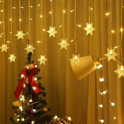 Eiszapfen Schneeflocke Fenster Vorhang 4M x 0.6M mit 96 LEDs, Durchsichtig Kabel, Warm Licht, Verbindbar 24M, für Außen