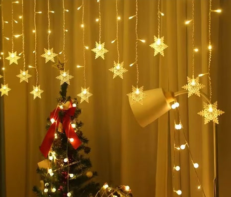 Eiszapfen Schneeflocke Fenster Vorhang 4M x 0.6M mit 96 LEDs, Durchsichtig Kabel, Warm Licht, Verbindbar 24M, für Außen