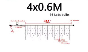 Eiszapfen Schneeflocke Fenster Vorhang 4M x 0.6M mit 96 LEDs, Durchsichtig Kabel, Warm Licht, Verbindbar 24M, für Außen