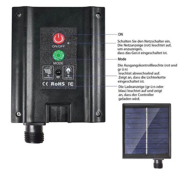 Solar Lichterkette 60M mit 600 LEDs, 8 Programme, Warm Licht, mit Fernbedienung, für Außen