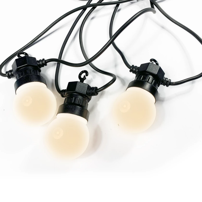 Solar Lichterkette mit USB, 10M mit 10 Matt Weiß LED-Lampen, Schwarzes Kabel, Warm Licht, für Außen