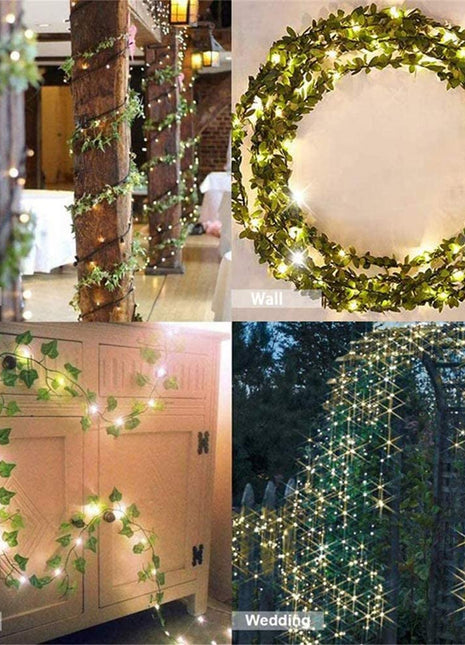2M künstliche Efeugirlande mit 76 Blättern und 20 Mini-LEDs, Batteriebetrieben, für Außen