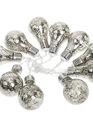 Party Lichterkette 2M mit 10 Silber Glühbirnen mit 50 Mini-LEDs, Durchsichtig Kabel, Warm Licht, Batteriebetrieben, für Außen