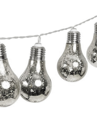 Party Lichterkette 2M mit 10 Silber Glühbirnen mit 50 Mini-LEDs, Durchsichtig Kabel, Warm Licht, Batteriebetrieben, für Außen