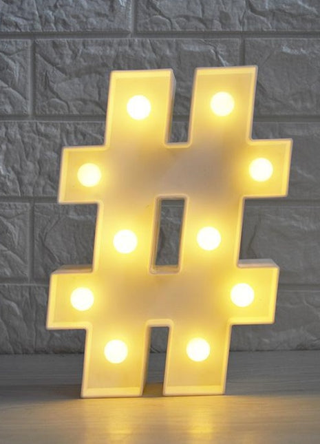LED Leuchten Doppelkreuz Symbol ''#'', Kunststoff, Warm Licht, mit Batteriebetrieb