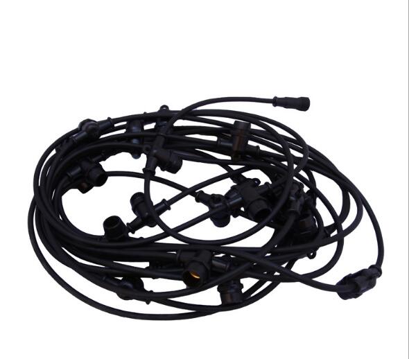 Lichterkette 10M mit 20 LED-Birnen, E27, 2W, Glas, Schwarzes Kabel, Verbindbar 250M, für Außen