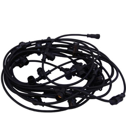 Lichterkette 10M mit 20 LED-Birnen E27, 2W, Kunststoff, Dimmbar, Schwarzes Flachkabel/Rundkabel, Verbindbar 250M, für Außen