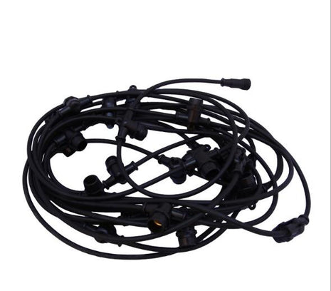 Lichterkette 10M mit 20 LED-Birnen E27, 2W, Kunststoff, Dimmbar, Schwarzes Flachkabel/Rundkabel, Verbindbar 250M, für Außen