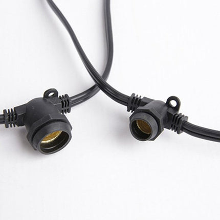 Kabel 5M mit 20 Fassungen E14S, Schwarzes Kabel, Verbindbar max. 900W, für Außen