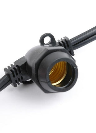 Kabel 5M mit 10 Fassungen E27, Schwarzes Kabel, Verbindbar max. 1000W, für Außen