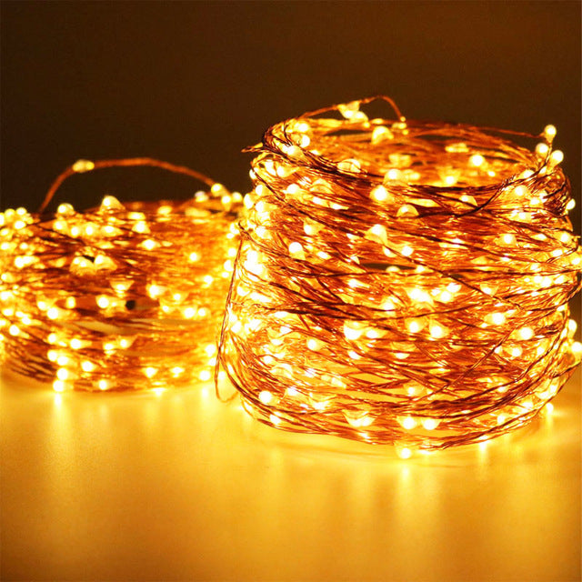 Kupferdraht Lichterkette 50M mit 500 LEDs mit Transformator, Warm Licht, für Außen