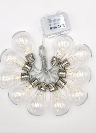Party Lichterkette 2M mit 10 Glühbirnen mit 50 Mini-LEDs, Durchsichtig Kabel, Warm Licht, Batteriebetrieben, für Außen