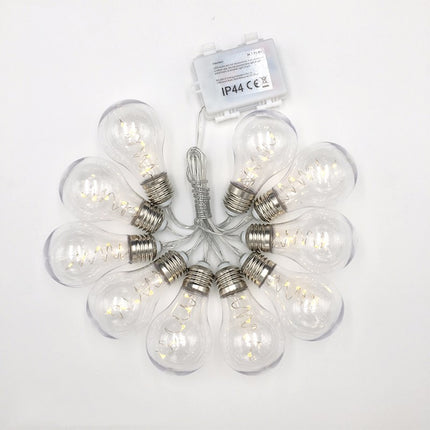 Party Lichterkette 2M mit 10 Glühbirnen mit 50 Mini-LEDs, Durchsichtig Kabel, Warm Licht, Batteriebetrieben, für Außen