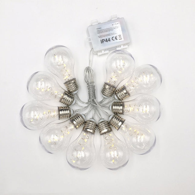 Party Lichterkette 2M mit 10 Glühbirnen mit 50 Mini-LEDs, Durchsichtig Kabel, Warm Licht, Batteriebetrieben, für Außen