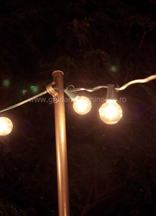 Lichterkette 8M mit 25 + 3 Glühlampen G40, E12, 7W, Schwarzes Kabel, Verbindbar 24M, für Außen