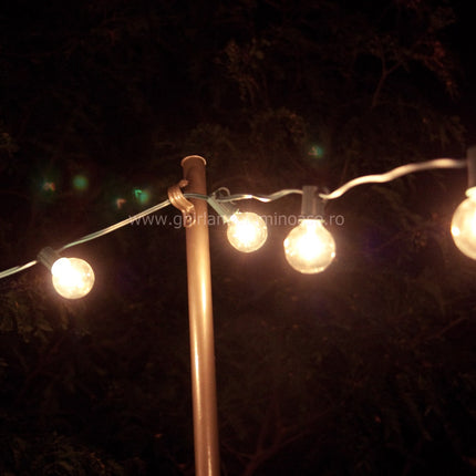 Lichterkette 8M mit 25 + 3 Glühlampen G40, E12, 7W, Schwarzes Kabel, Verbindbar 24M, für Außen