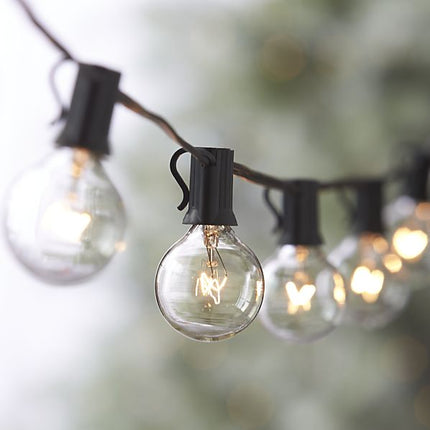 Lichterkette 15M mit 50 + 10 Geschenke Glühlampen Filament E12, 7W, Schwarzes Kabel, Verbindbar 30M, für Außen
