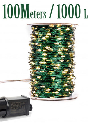 Kupferdraht Lichterkette 50M mit 500 LEDs, Grün Kupfer mit Transformator, Warm Licht, für Außen