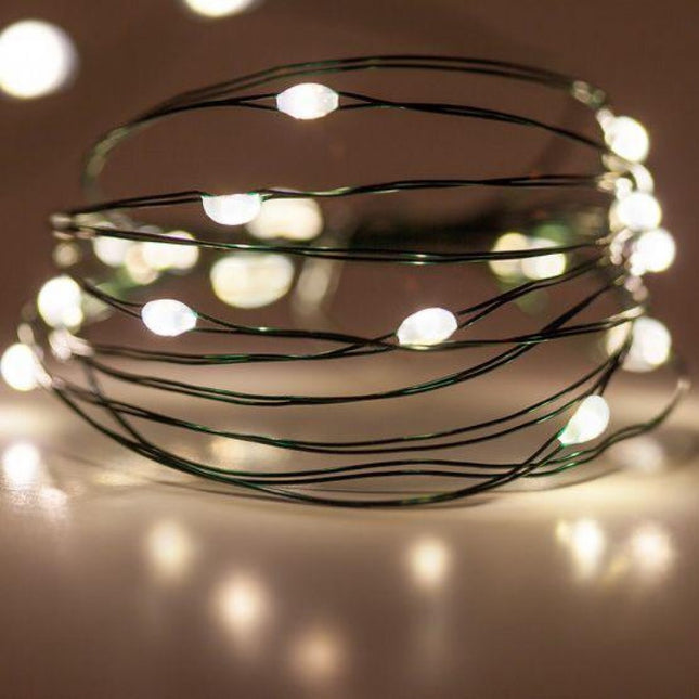 Kupferdraht Lichterkette 20M mit 200 LEDs, Grün Kupfer mit Transformator, Warm Licht, für Außen