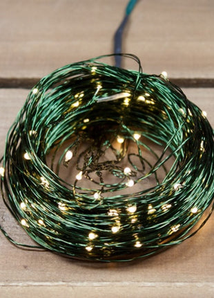 Kupferdraht Lichterkette 20M mit 200 LEDs, Grün Kupfer mit Transformator und Fernbedienung, Warm Licht, für Außen