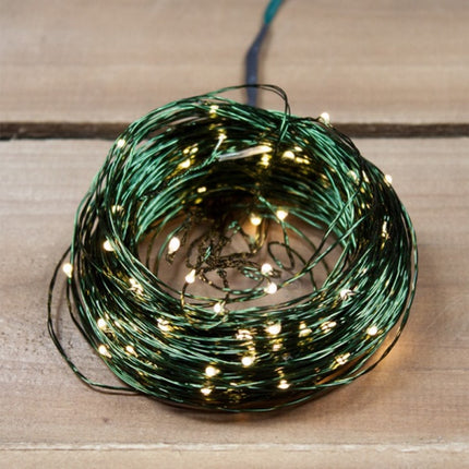 Kupferdraht Lichterkette 20M mit 200 LEDs, Grün Kupfer mit Transformator, Warm Licht, für Außen