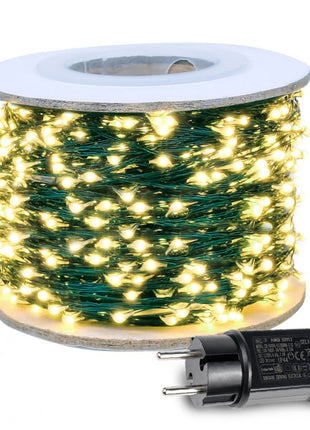 Kupferdraht Lichterkette 10M mit 100 LEDs, Grün Kupfer mit Transformator, Warm Licht, für Außen