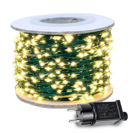Kupferdraht Lichterkette 100M mit 1000 LEDs, Warm Licht mit Transformator und Fernbedienung, für Außen