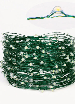 Kupferdraht Lichterkette 30M mit 300 LEDs, Grün Kupfer mit Transformator, Warm Licht, für Außen